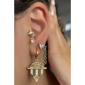 Altın Renk Taş Detaylı 3lü YSX Küpe Set