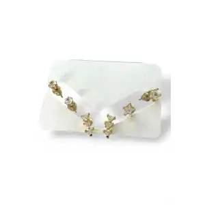 Altın Renk Taş Detaylı 6lı Küpe Set