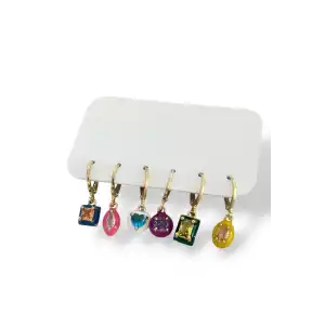 Altın Renk Taş Detaylı 6lı Küpe Set