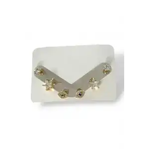 Altın Renk Taş Detaylı 6lı Küpe Set