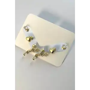 Altın Renk Taş Detaylı 6lı Küpe Set