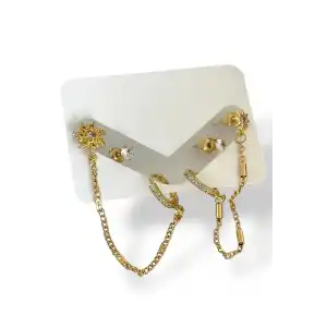 Altın Renk Taş Detaylı 6lı Küpe Set