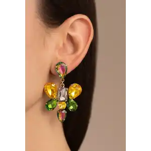 Altın Renk Taş Detaylı Abiye Küpe (Çift)