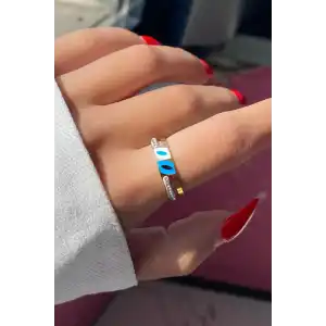 Altın Renk Taş Detaylı Ayarlanabilir Çelik Yüzük