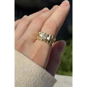 Altın Renk Taş Detaylı Ayarlanabilir YSX Yüzük