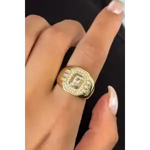Altın Renk Taş Detaylı Ayarlanabilir YSX Yüzük