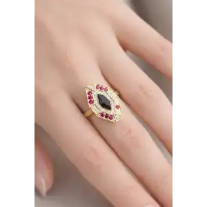 Altın Renk Taş Detaylı Ayarlanabilir Yüzük