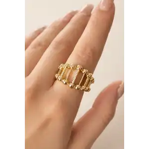 Altın Renk Taş Detaylı Ayarlanabilir Yüzük