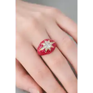 Altın Renk Taş Detaylı Ayarlanabilir Yüzük