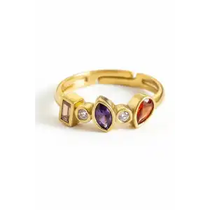 Altın Renk Taş Detaylı Ayarlanabilir Yüzük