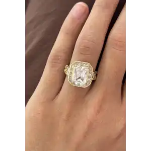 Altın Renk Taş Detaylı Ayarlanabilir Yüzük