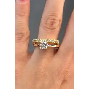 Altın Renk Taş Detaylı Ayarlanabilir Yüzük