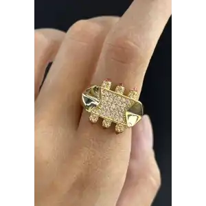 Altın Renk Taş Detaylı Ayarlanabilir Yüzük