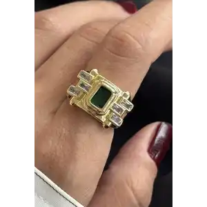 Altın Renk Taş Detaylı Ayarlanabilir Yüzük