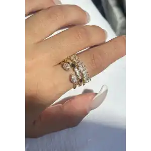 Altın Renk Taş Detaylı Ayarlanabilir Yüzük