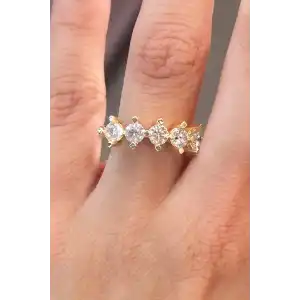 Altın Renk Taş Detaylı Ayarlanabilir Yüzük