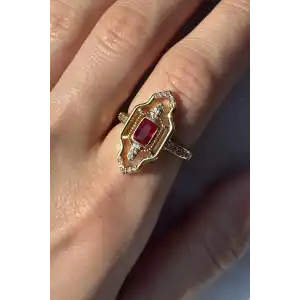 Altın Renk Taş Detaylı Ayarlanabilir Yüzük