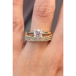 Altın Renk Taş Detaylı Ayarlanabilir Yüzük