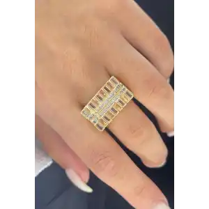 Altın Renk Taş Detaylı Ayarlanabilir Yüzük