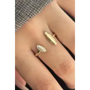 Altın Renk Taş Detaylı Ayarlanabilir Yüzük