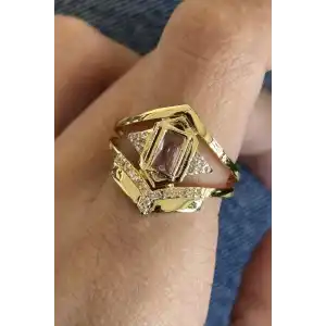 Altın Renk Taş Detaylı Ayarlanabilir Yüzük