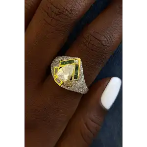 Altın Renk Taş Detaylı Ayarlanabilir Yüzük