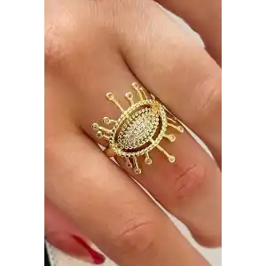 Altın Renk Taş Detaylı Ayarlanabilir Yüzük