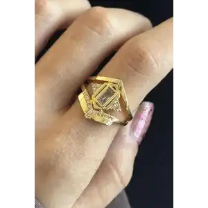 Altın Renk Taş Detaylı Ayarlanabilir Yüzük