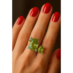 Altın Renk Taş Detaylı Ayarlanabilir Yüzük