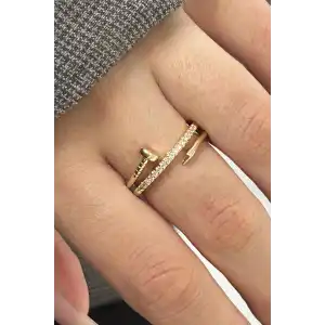 Altın Renk Taş Detaylı Ayarlanabilir Yüzük