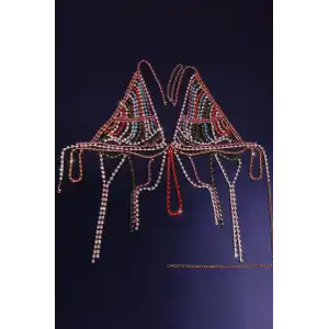 Altın Renk Taş Detaylı Bikini Üstü /Bralet /Vücut Aksesuarı