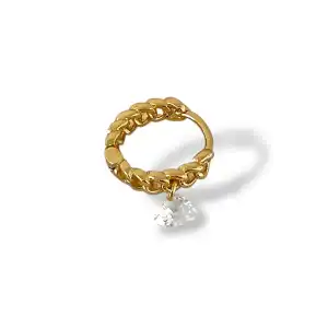 Altın Renk Taş Detaylı Çelik Halka Tragus/Kıkırdak Küpe/Piercing (Tek)