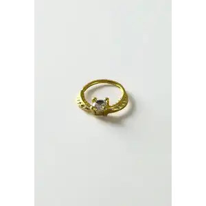 Altın Renk Taş Detaylı Çelik Halka Tragus/Kıkırdak Küpe/Piercing (Tek)
