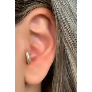 Altın Renk Taş Detaylı Çelik Halka Tragus/Kıkırdak Küpe/Piercing (Tek)