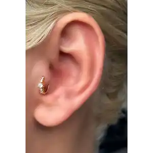 Altın Renk Taş Detaylı Çelik Halka Tragus/Kıkırdak Küpe/Piercing (Tek)
