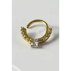 Altın Renk Taş Detaylı Çelik Halka Tragus/Kıkırdak Küpe/Piercing (Tek)