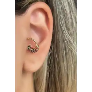 Altın Renk Taş Detaylı Çelik Halka Tragus/Kıkırdak Küpe/Piercing (Tek)