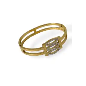 Altın Renk Taş Detaylı Çelik Kelepçe Bileklik