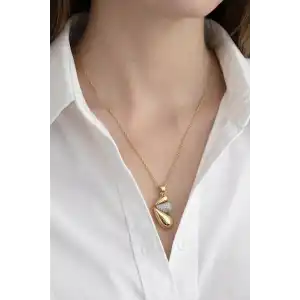 Altın Renk Taş Detaylı Çelik Kolye