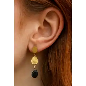 Altın Renk Taş Detaylı Çelik Küpe (Çift)