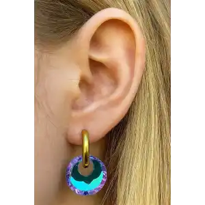 Altın Renk Taş Detaylı Çelik Küpe (Çift)