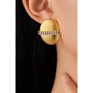 Altın Renk Taş Detaylı  Çelik Küpe (Çift)