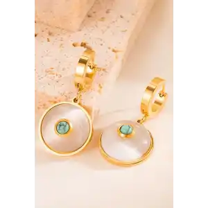 Altın Renk Taş Detaylı Çelik Küpe (Çift)