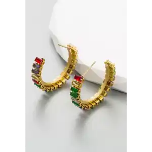 Altın Renk Taş Detaylı Çelik Küpe (Çift)