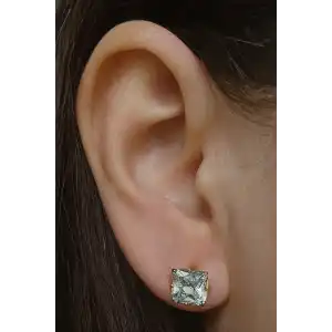 Altın Renk Taş Detaylı Çelik Küpe (Çift)