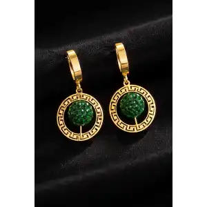 Altın Renk Taş Detaylı Çelik Küpe (Çift)