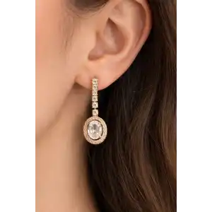 Altın Renk Taş Detaylı Çelik Küpe (Çift)