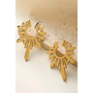 Altın Renk Taş Detaylı Çelik Küpe (Çift)