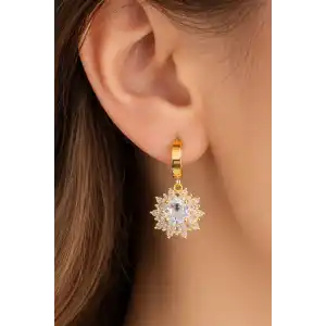 Altın Renk Taş Detaylı Çelik Küpe (Çift)