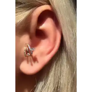 Altın Renk Taş Detaylı Çelik Tragus/Kıkırdak Küpe/Piercing (Tek)
